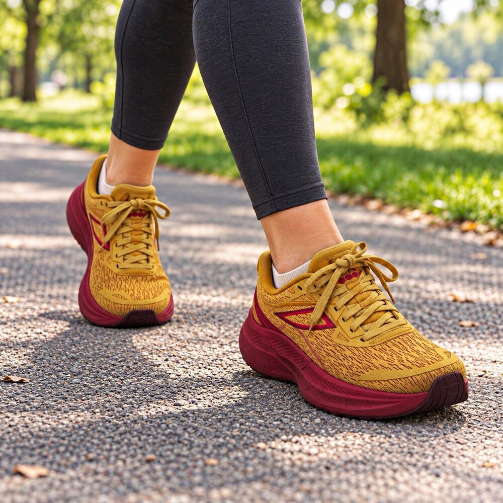 Diadora Nucleo 2 Womens 8 Honey Yellow Burgundy Running Shoes 181847 C0223